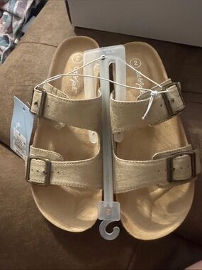 Kids Neutral Beige Dual-Buckle Sandals